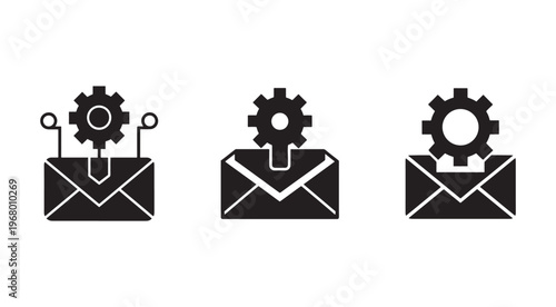 Email icons with gear settings for configuration and optimization  email management and automation