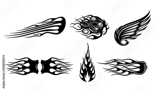 Hot rod flame silhouettes vector decal car sticker set