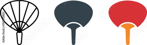 Minimalist vector set of traditional Asian folding fan icons featuring outline, silhouette, and red flat color design styles for cultural and summer accessory projects.