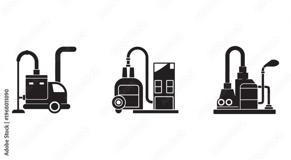 Obraz premium Industrial vacuum cleaners with different designs and attachments for various cleaning tasks and applications