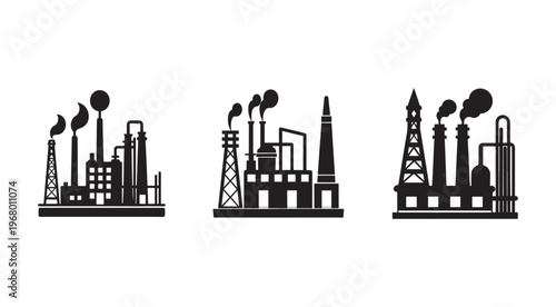 Industrial factory silhouettes with smokestacks and pipes on white background  industrial plants and facilities  factory  industrial  silhouette