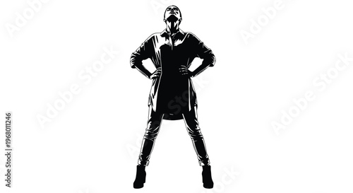 Determined woman looking up in a confident and powerful stance as a stylized vector graphic.