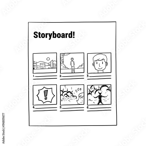 Simple storyboard sketch and steps the process of story idea to the storyboard, doodle hand drawn sketch, PNG