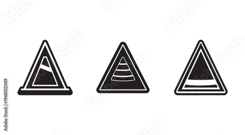 Road signs warning of a drop in road level ahead  triangular signs indicating road surface changes