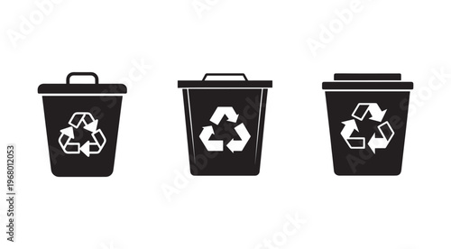 Recycling bins with recycling symbols on them in different views and shapes  recycling bins with recycling symbols on them in different views and shapes
