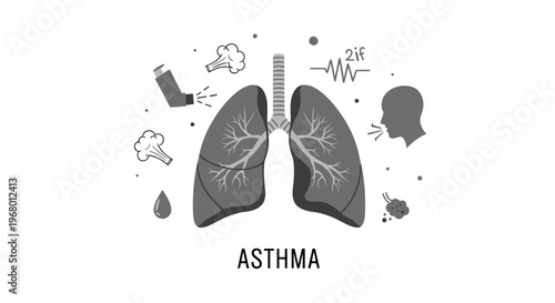 Asthma Medical Infographic Concept with Human Lungs and Inhaler Icon