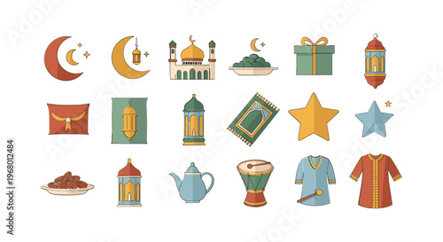 Ramadan Kareem Islamic Symbols and Icons.