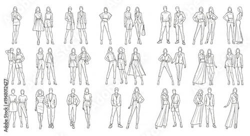 Fashion Sketch Templates Vector Stylized Female Male Figures Croquis Body Illustration Design Set