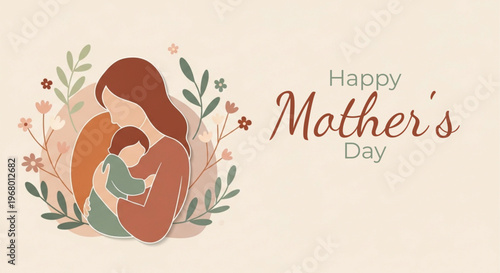 Happy mother's day illustration a loving embrace and floral design