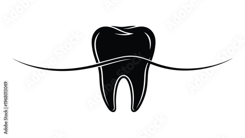 A stark black tooth shape with curving lines extending outward creating a bold graphic design silhouette high quality professional detailed modern