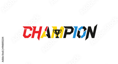 Vibrant multicolored champion word graphic design.