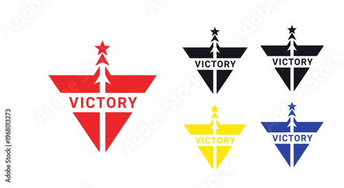Collection of victory logos in various colors.