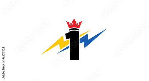 Number one logo with crown and lightning bolts.