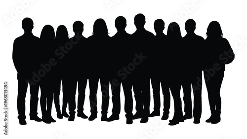 A group of people stand closely together their forms rendered as a striking black silhouette high quality professional detailed modern elegant