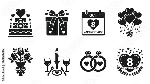Romantic Dining Vector Icons for Love and Celebration Design