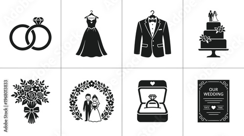 Wedding Vector Icons for Ceremony and Celebration Design