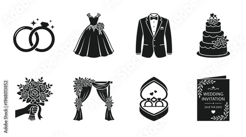 Wedding Vector Icons for Ceremony and Celebration Design