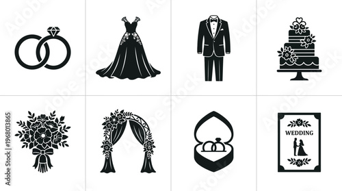 Wedding Vector Icons for Ceremony and Celebration Design