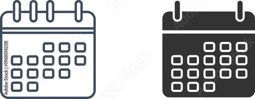 Calendar icon vector set with line and solid styles, date planner schedule illustration design