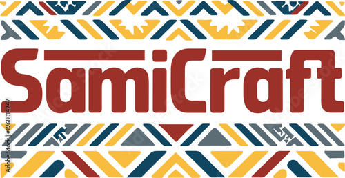 Red and blue geometric pattern with bold text reading sami craft