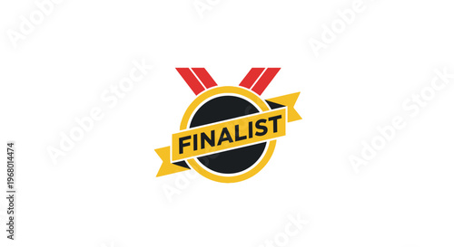 A finalist medal logo with ribbons.