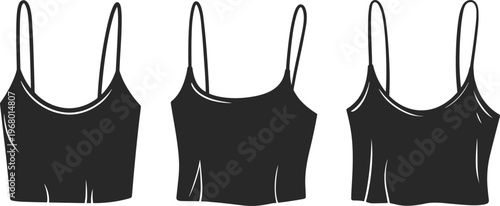 Fényképezés Crop top camisole vector set with different styles, women fashion clothing colle