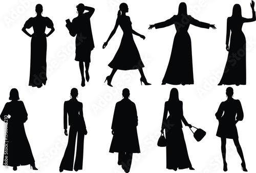 Fashion model silhouettes collection with white background with fashion show with beauty icon with silhouette design with clothing set with fashion industry