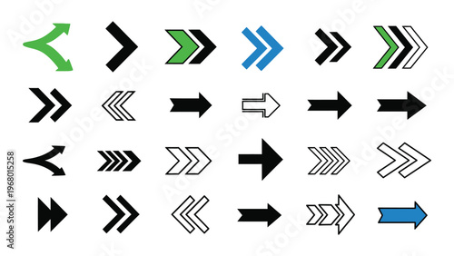 A collection of various arrow designs featuring different styles colors and directions presented as a striking silhouette high quality professional detailed
