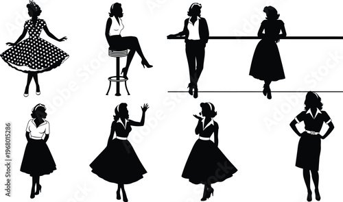 Vintage style women silhouettes collection