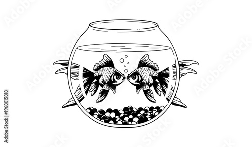 Two goldfish in fishbowl cute vector illustration