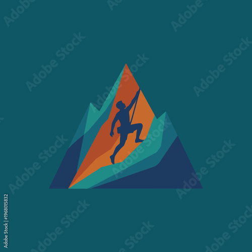 This logo design portrays a climber scaling a mountain, symbolizing the spirit of adventure and exploration, ideal for outdoor and adventure-focused brands and activities.