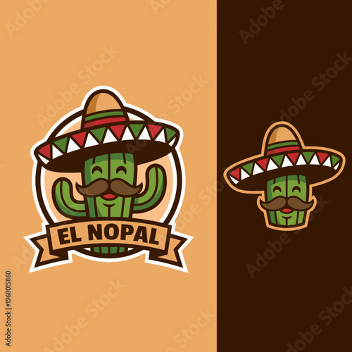 A vibrant and playful logo of a cactus wearing a sombrero, symbolizing Mexican culture and festivity, ideal for restaurants or cultural events in a fun way.
