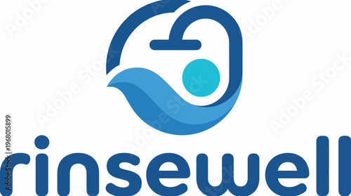 The RinseWell logo embodies a clean and modern design, merging water imagery with contemporary branding, highlighting freshness, clarity, and innovation related to water services.