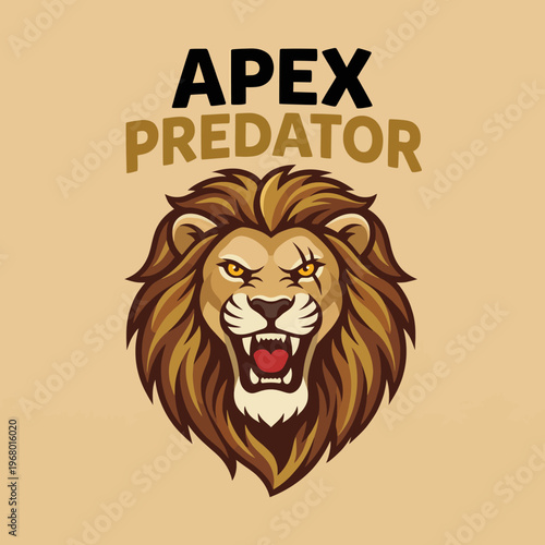 A fierce lion's head illustration symbolizes strength, courage, and dominance, showcasing its regal mane and intense expression, perfect for branding and sports.