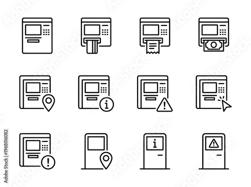 ATM and Cash Machine Line Icons Set