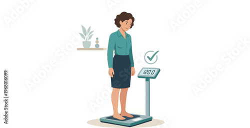Woman standing on weighing scale for health check