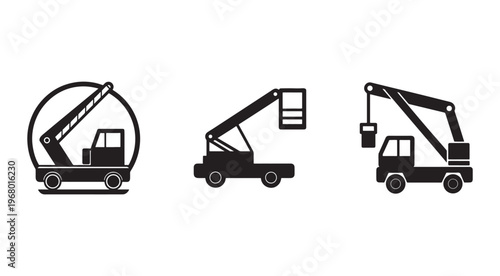 Set of three different types of mobile elevated work platforms used for lifting workers to high areas  construction equipment  aerial lifts