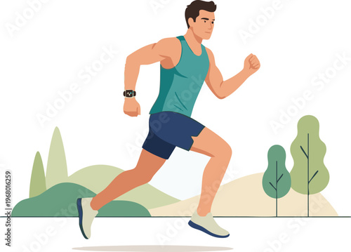 Man running and jogging in the park