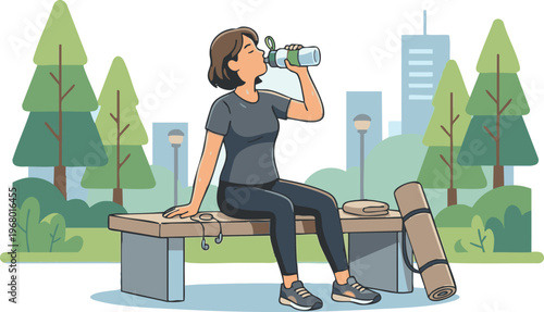 Woman drinking water after outdoor exercise