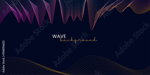 Abstract Soundwave Background with Colorful Dynamic Gradient Lines on Dark Blue for Music and Technology
