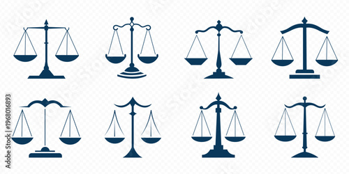 Minimal Justice Scale Icon Set Collection – Modern Law Balance Symbols, Legal Equality Concept, Court Justice System, Lawyer and Judge Tools, Clean Professional Vector Illustration Pack
