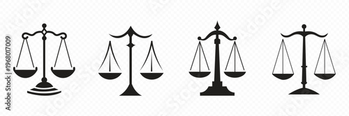 Elegant Justice Scale Vector Icons – Minimal Law Balance Symbols, Legal Equality Concept, Courtroom and Judiciary Design Elements, Modern Clean Icon Set Collection