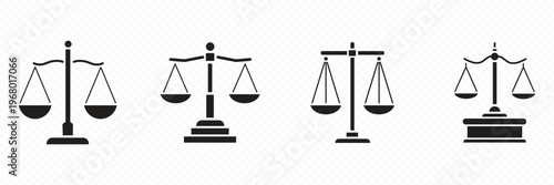 Elegant Justice Scale Vector Icons – Minimal Law Balance Symbols, Legal Equality Concept, Courtroom and Judiciary Design Elements, Modern Clean Icon Set Collection