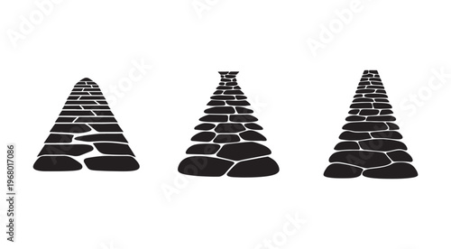 Stone path road way perspective illustrations  three different types of cobblestone roads stretching out into the distance