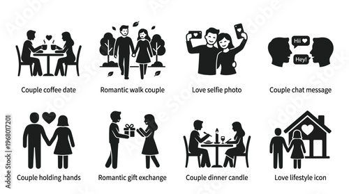 Romantic Couple Vector Icons for Love and Lifestyle Design