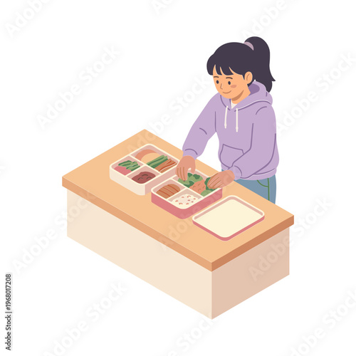Woman prepares a meal with various food ingredients on a table indoors