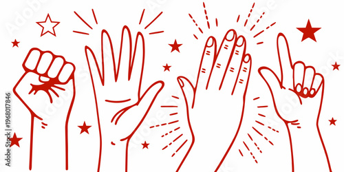 Raised hands in protest with stars a symbol of solidarity