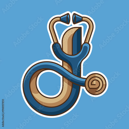 An innovative illustration features a stylized stethoscope that blends functionality with artistic flair, symbolizing health care and creative approach in medical practicing.