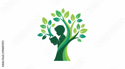 This striking image showcases a tree with a silhouette of a child reading, emphasizing the beauty of nature and knowledge, portraying growth, imagination, and the joy of learning.