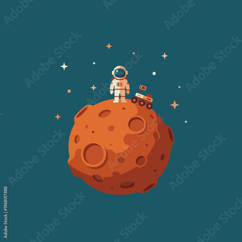 This captivating image depicts an astronaut standing on a Mars-like planet, symbolizing exploration and discovery, inspiring awe about the vast universe's beauty and secrets waiting to be uncovered.